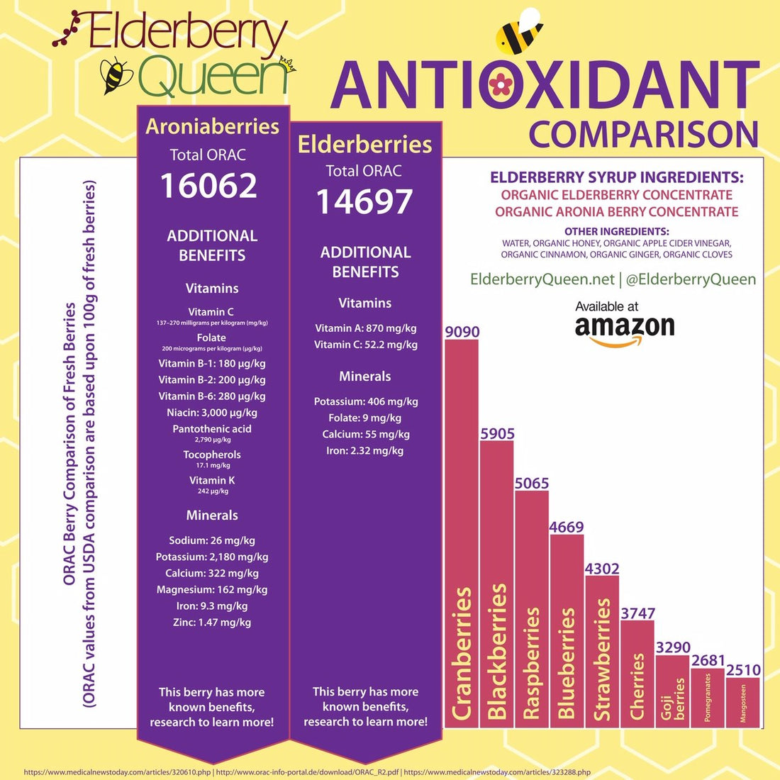 Elderberry Queen's antioxidant comparison chart on elderberries and aronia berries.